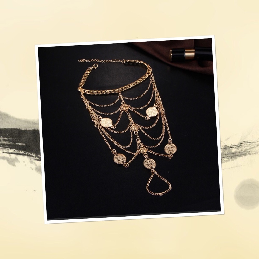 Boho style multi layer anklet in Gold chain
